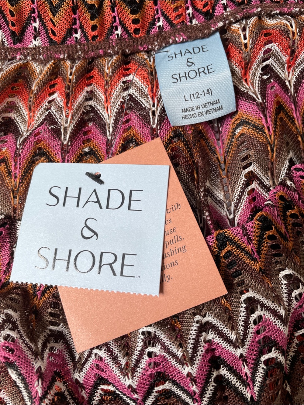 NWT Shade & Shore Chevron Knit swim cover pants.  Pink, Orange, Brown.  Size L - Picture 2 of 5